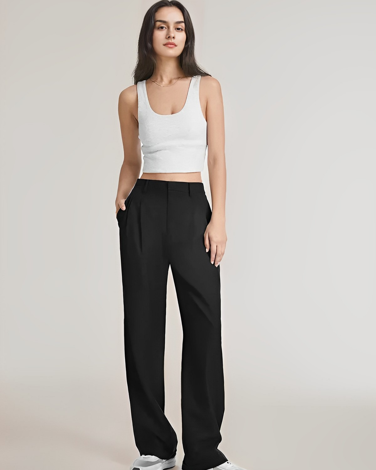 Damen Pantalon Weite Beine Hohe Taille