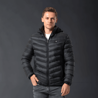 Herren Winterjacke Beheizt Puffer Daunen Kapuze Schwarz - Norvielle