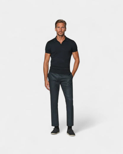 Herren Strickpoloshirt Offener Kragen Minimales Design