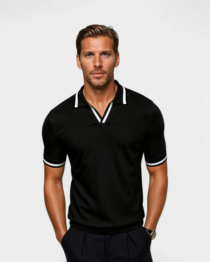 Herren Poloshirt Strick Kontrastabschlüsse Offener Kragen - Norvielle