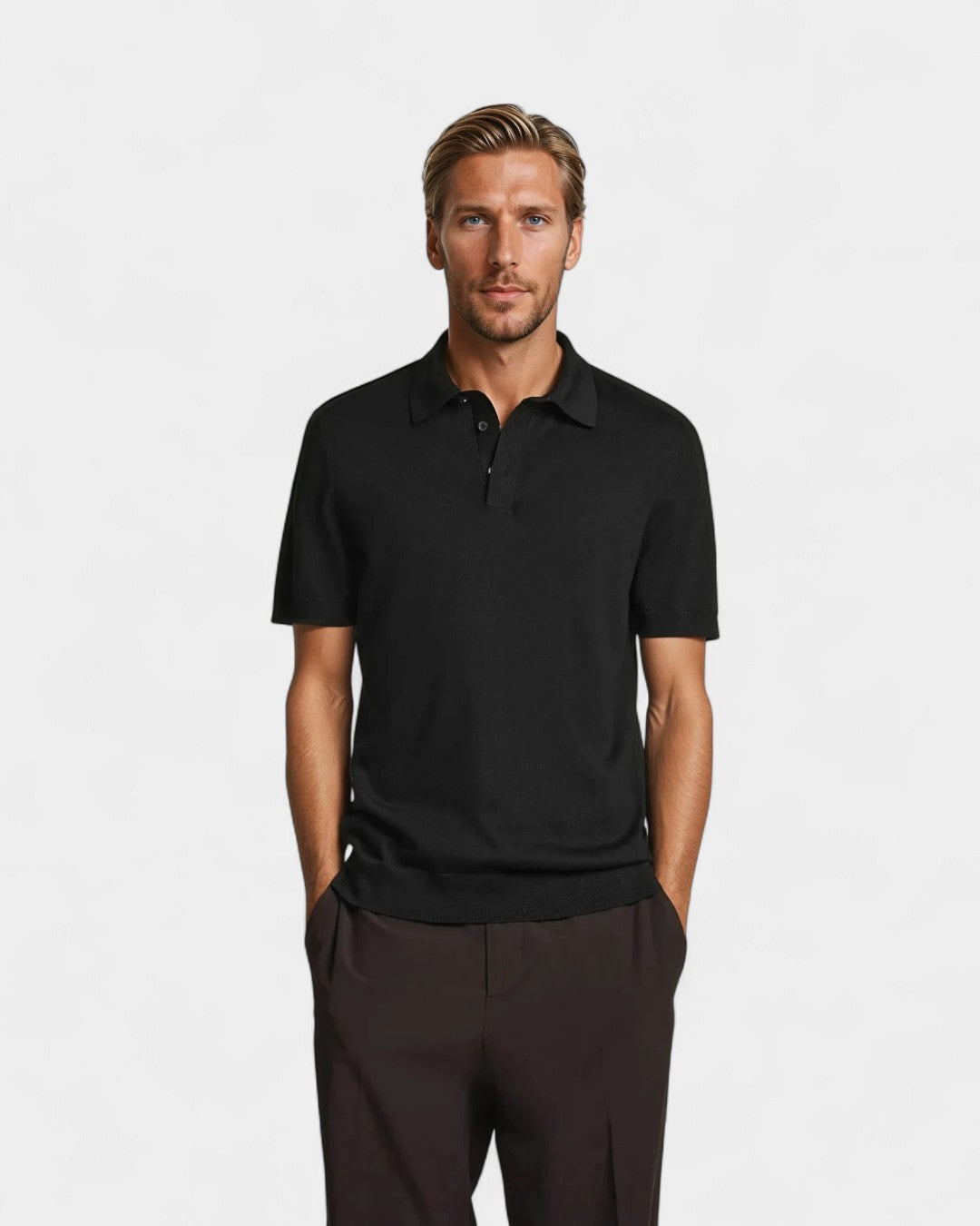 Herren Poloshirt Seidenstrick Schwarz - Norvielle