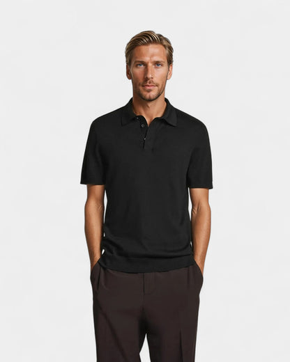 Herren Poloshirt Seidenstrick Schwarz - Norvielle