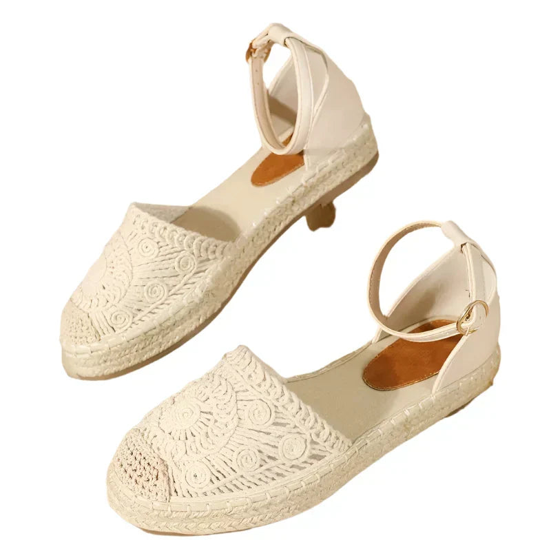 Norvielle Damen Boho Sandalen Knöchelriemen Leder Braun - Norvielle