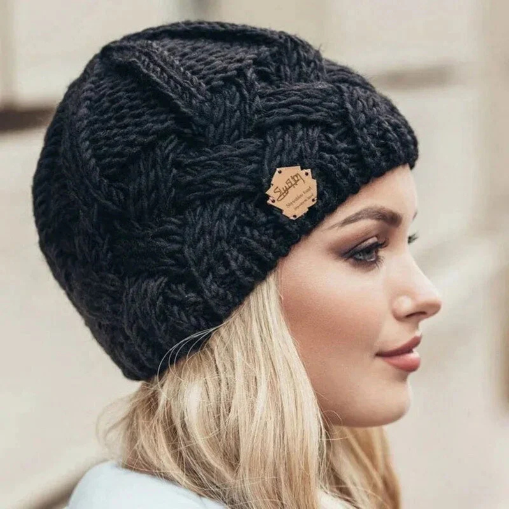Damen Strickmütze Warme Wollmütze Schwarz - Norvielle