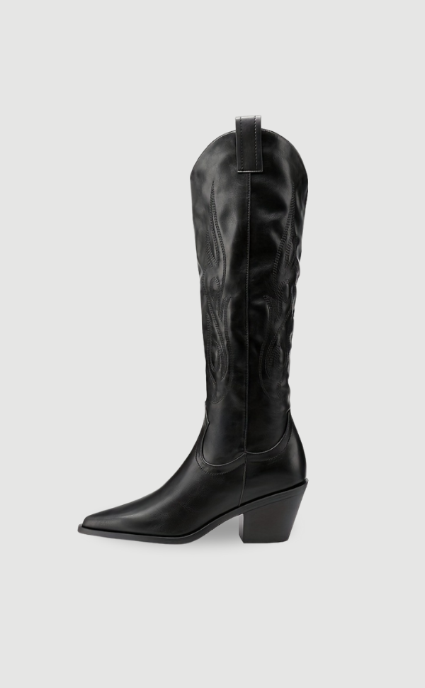Damen Cowboy-Stiefel Schwarz Leder - Norvielle