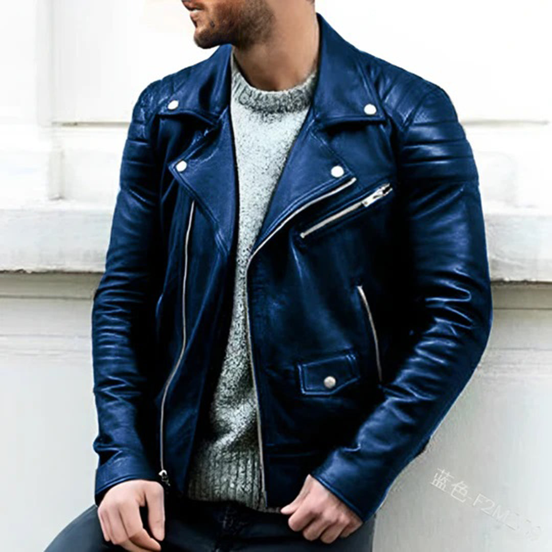 Herren Bikerjacke Kunstleder Reißverschluss Schwarz - Norvielle