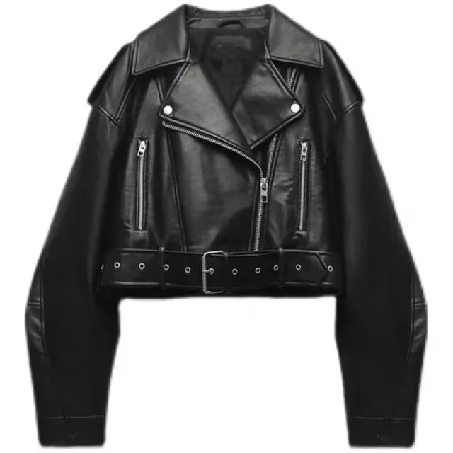 Damen Bikerjacke Kurz Reißverschluss Schwarz - Norvielle