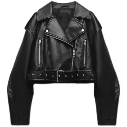 Damen Bikerjacke Kurz Reißverschluss Schwarz - Norvielle