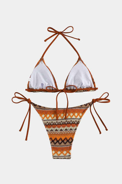 Damen Triangel-Bikini-Set Ethno-Muster Verstellbare Bindebänder
