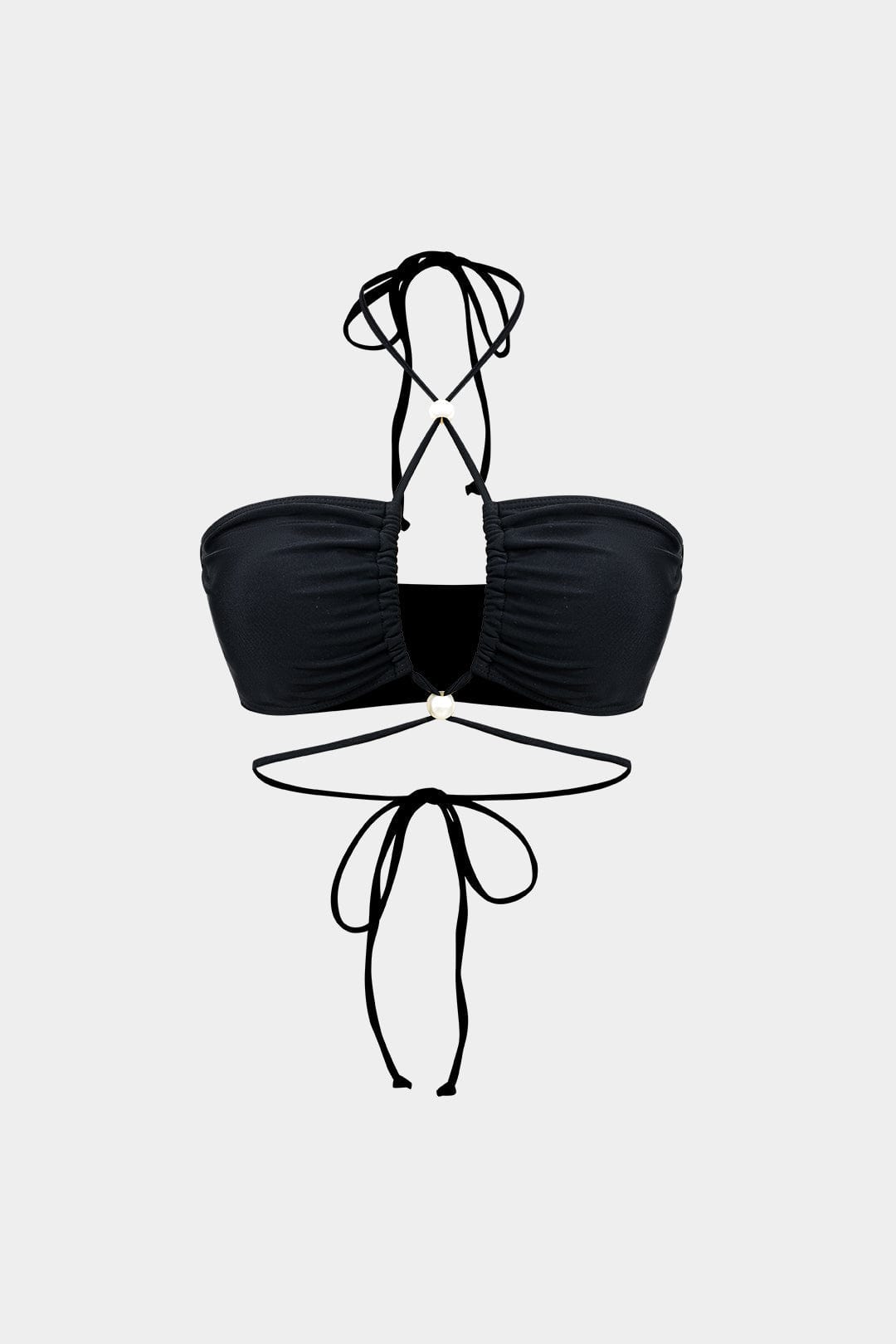 Damen Bikini-Set 3-teilig Wickelband-Design Perlen-Detail Transparent