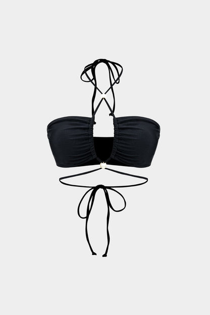 Damen Bikini-Set 3-teilig Wickelband-Design Perlen-Detail Transparent
