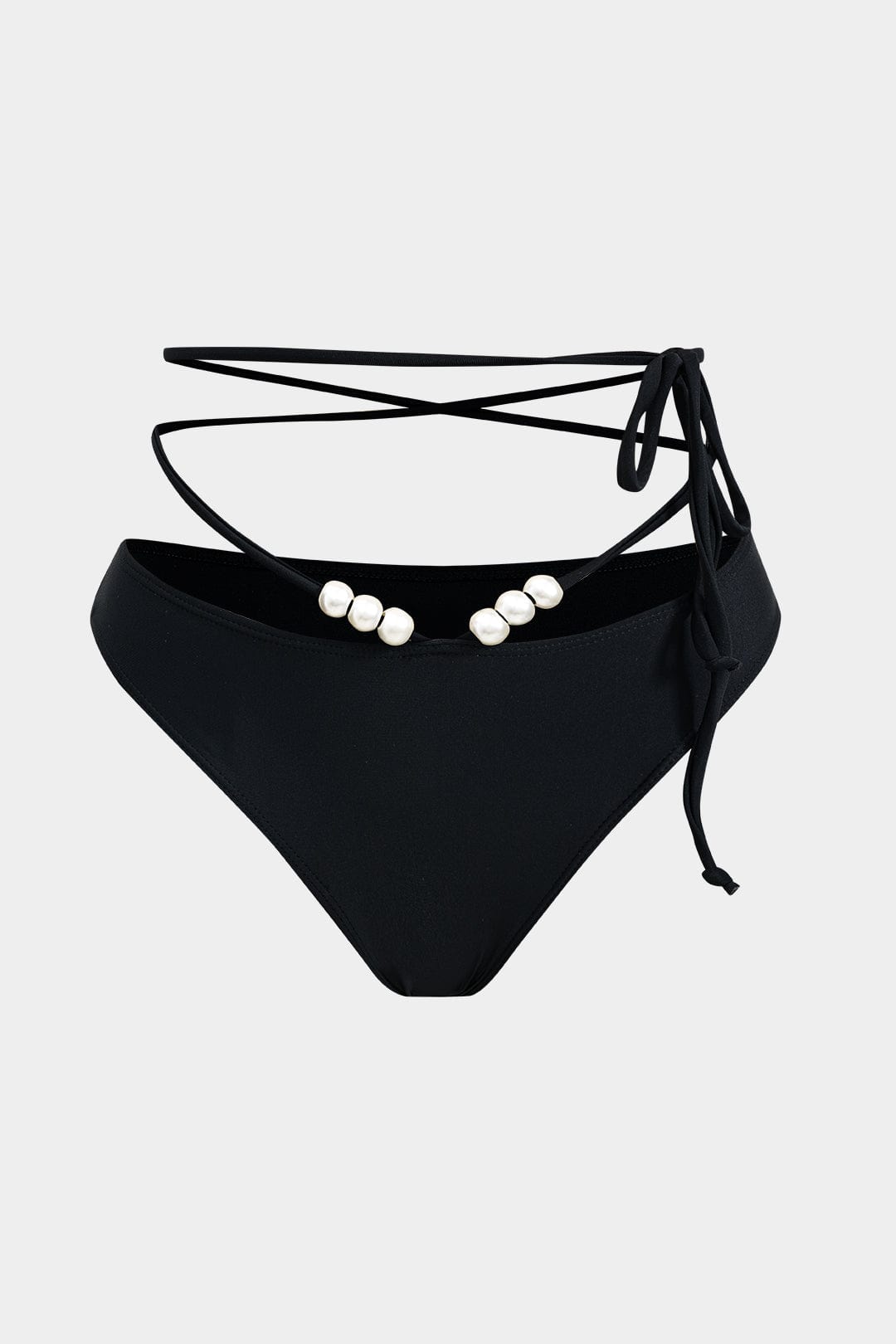 Damen Bikini-Set 3-teilig Wickelband-Design Perlen-Detail Transparent