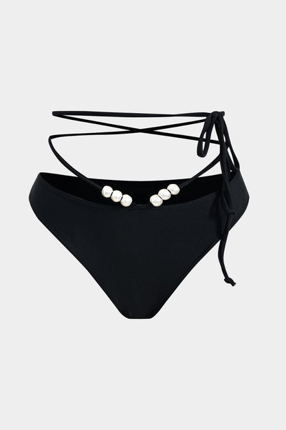 Damen Bikini-Set 3-teilig Wickelband-Design Perlen-Detail Transparent
