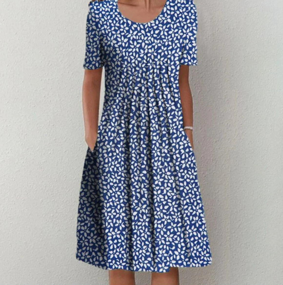 Damen Midi Kleid Musterdruk mit Linienführung