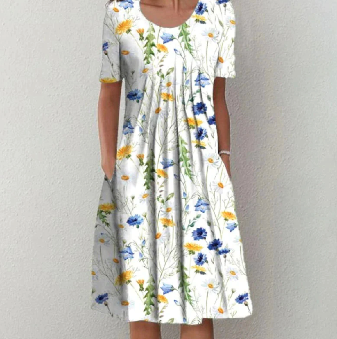Damen Midikleid Blumenmuster Lockerer Schnitt