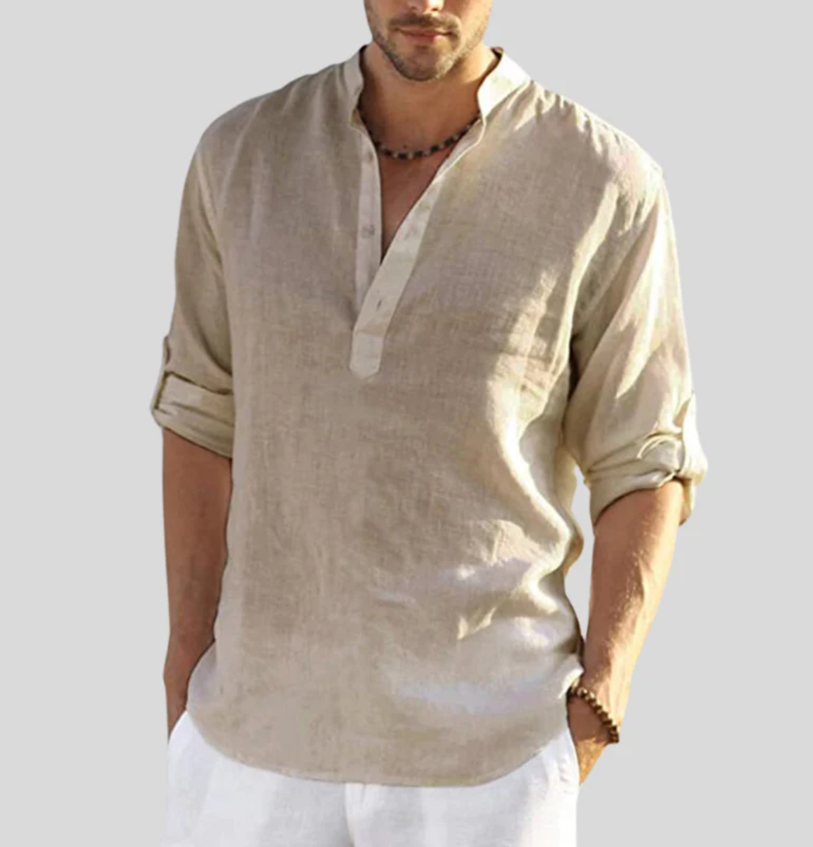 Herren Leinenhemd Elegantes Weiß
