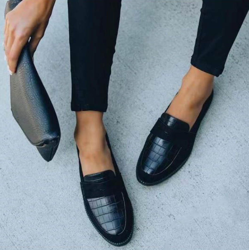 Damen Loafer Flach Elegante Slip-On Schuhe Schwarz - Norvielle