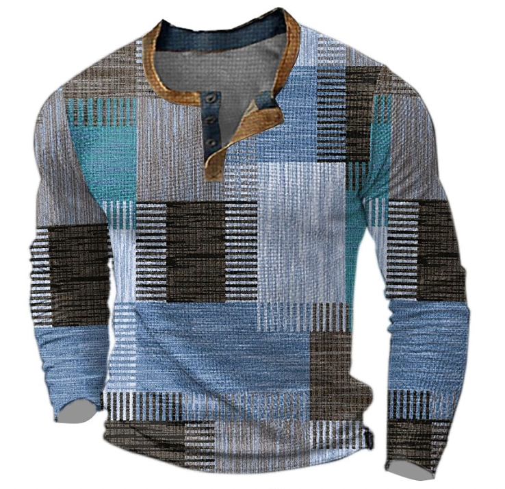 Herren Henley-Shirt Langärmelig Gemustert