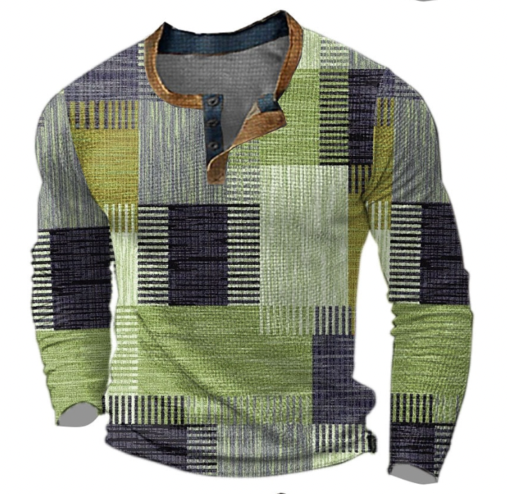 Herren Henley-Shirt Langärmelig Gemustert
