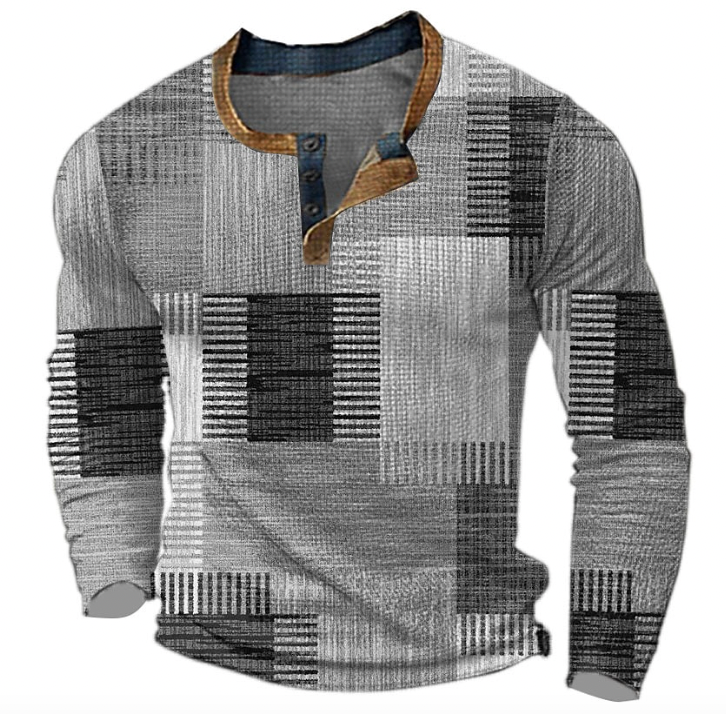 Herren Henley-Shirt Langärmelig Gemustert