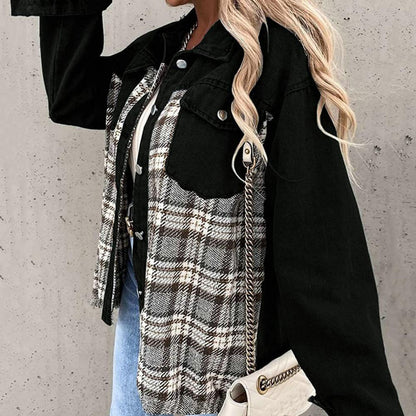 Damen Jeansjacke Kariert