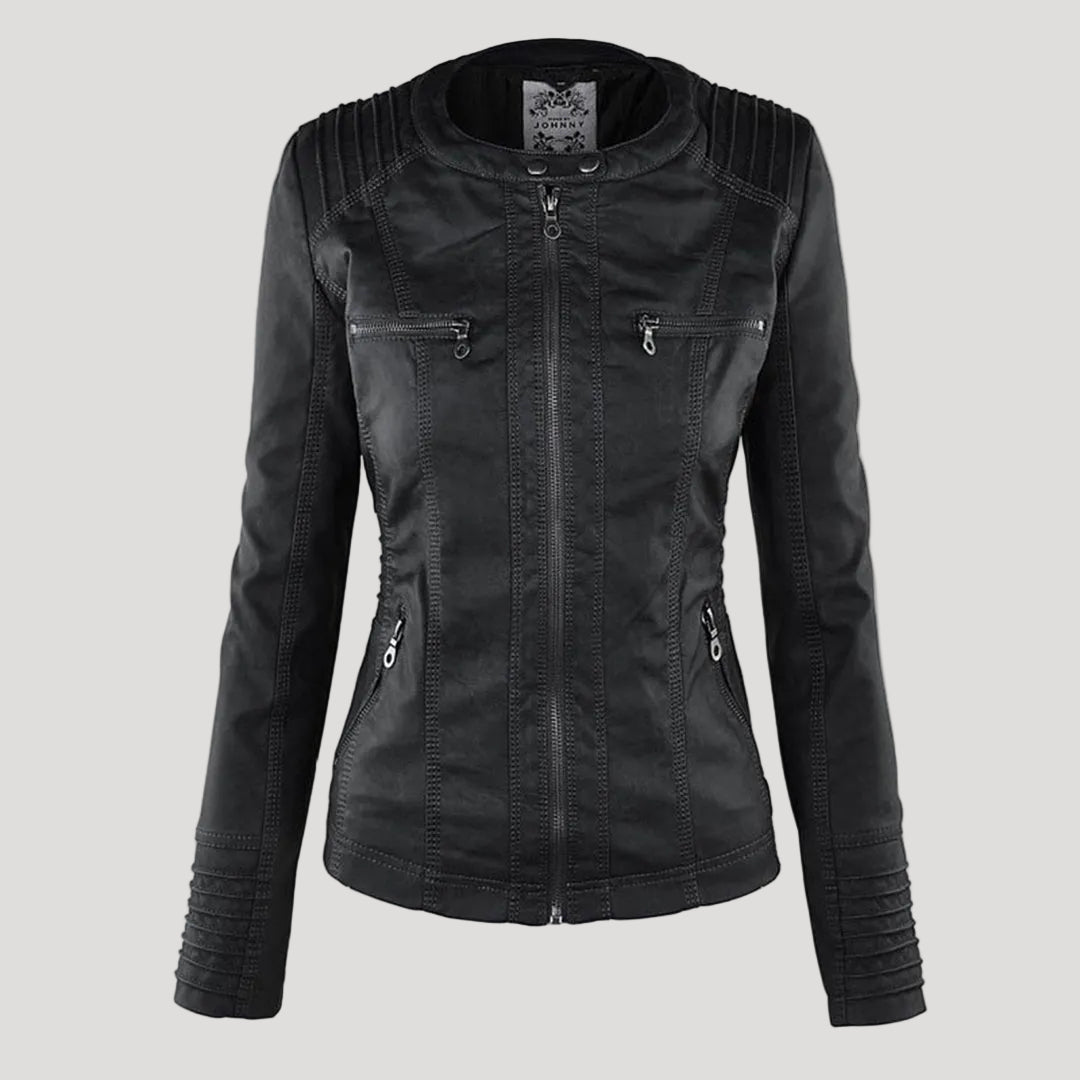 Damen Faux Lederjacke Wetterfest Kapuze