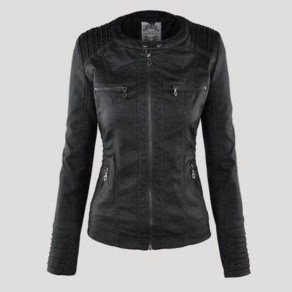 Damen Faux Lederjacke Wetterfest Kapuze