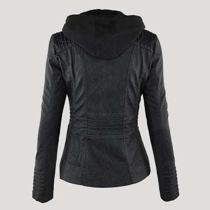 Damen Faux Lederjacke Wetterfest Kapuze