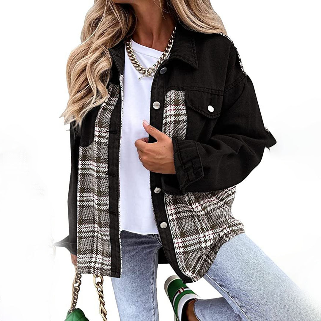 Damen Jeansjacke Kariert