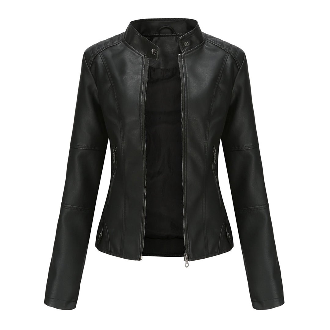 Damen Bikerjacke Kunstleder Reißverschluss Schwarz - Norvielle