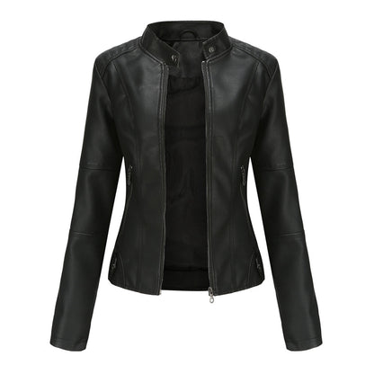 Damen Bikerjacke Kunstleder Reißverschluss Schwarz - Norvielle