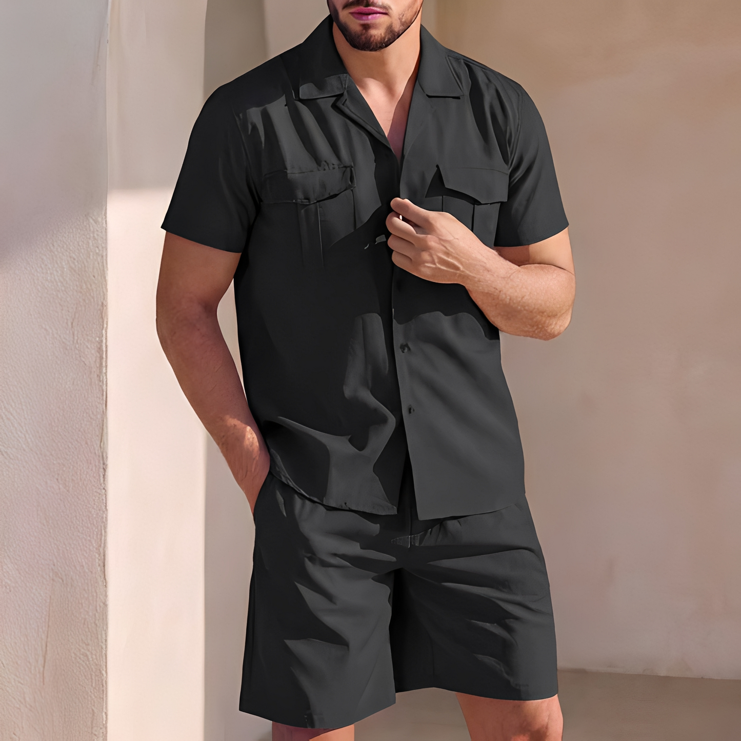 Herren Sommer-Outfit Leicht Baumwolle Beige