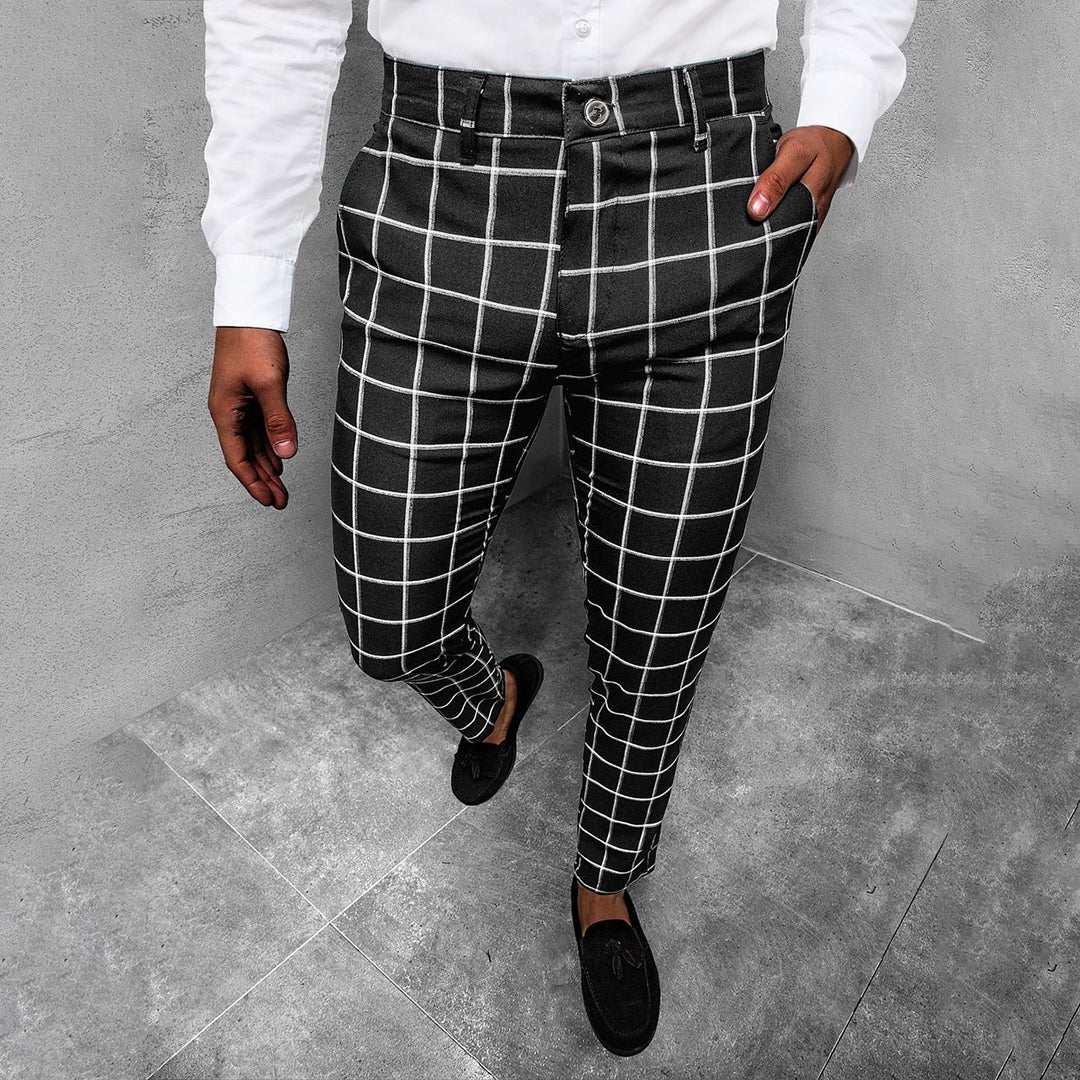 Herren Karo-Hose Slim Fit Gerader Schnitt Schwarz - Norvielle