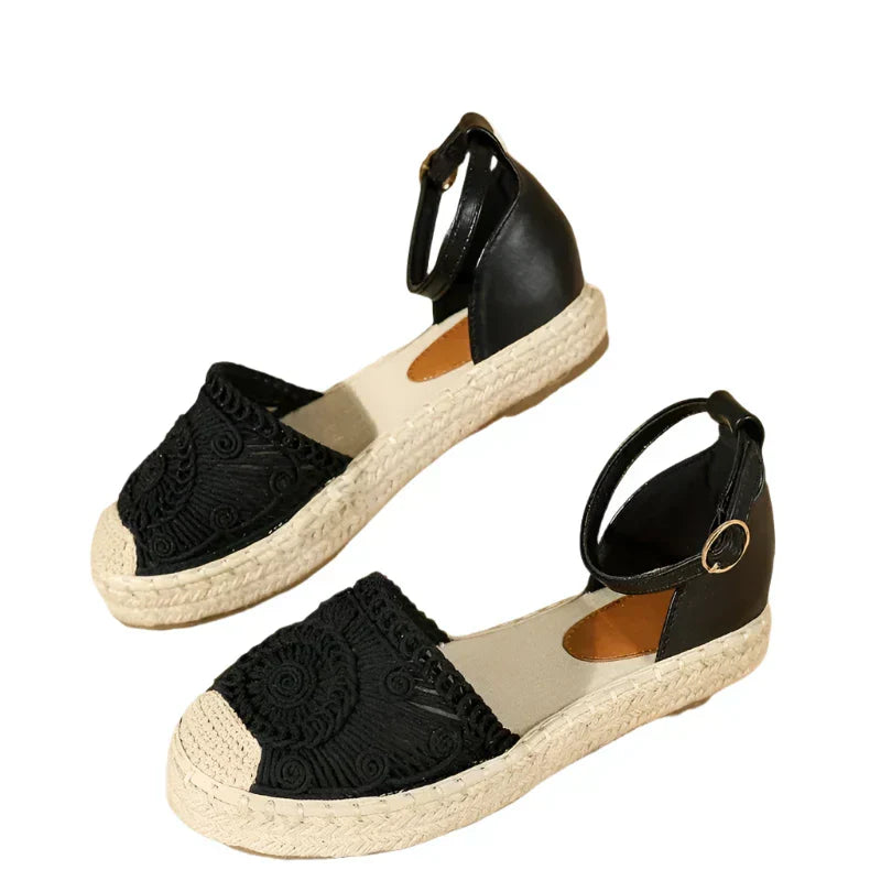 Norvielle Damen Boho Sandalen Knöchelriemen Leder