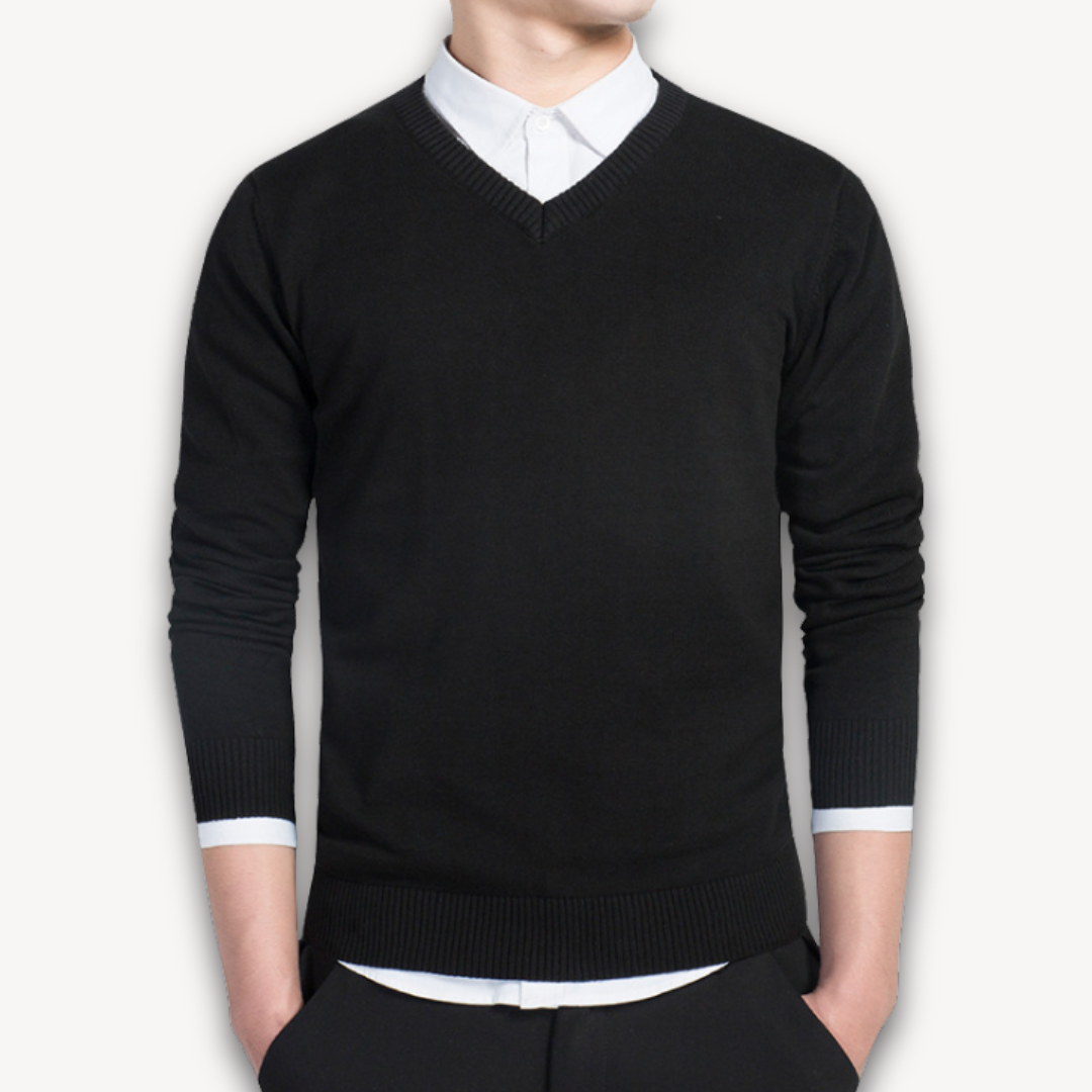 V-Ausschnitt Pullover Schmal Schnitt Business Schwarz - Norvielle