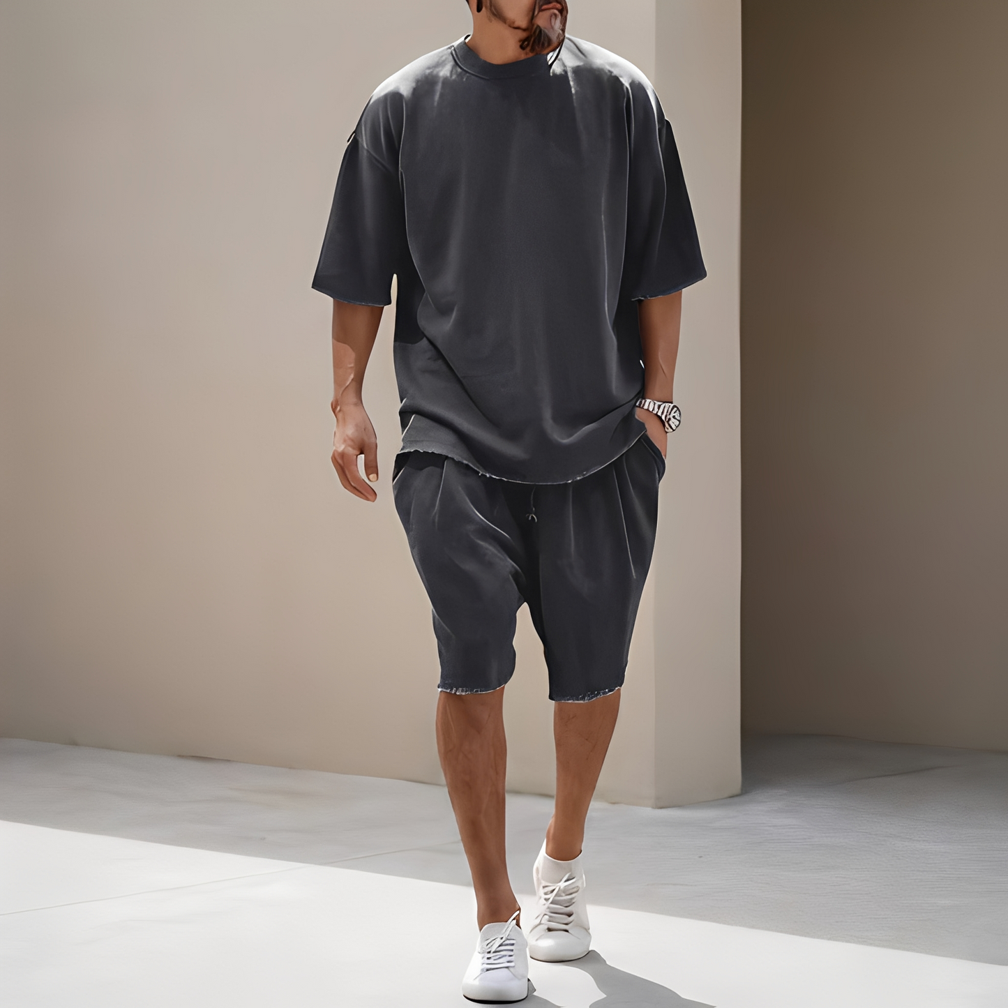 Männer Weites Sommer-Set Angelo Leicht Baumwolle Beige