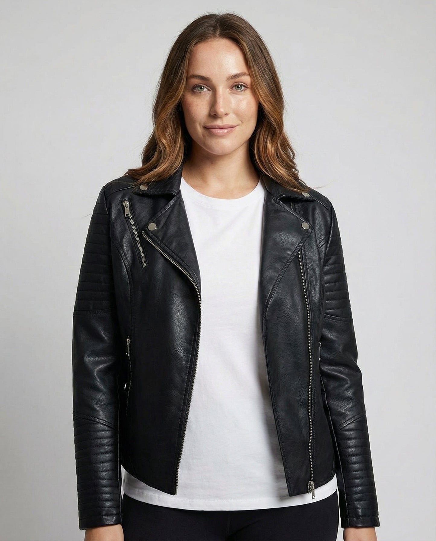 Damen Kunstlederjacke Elegantes Design Schwarz - Norvielle