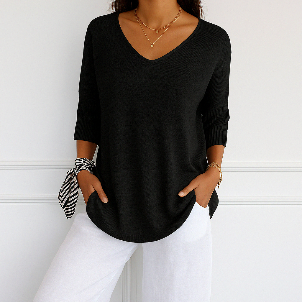 Damen Pullover V-Ausschnitt Kurzarm