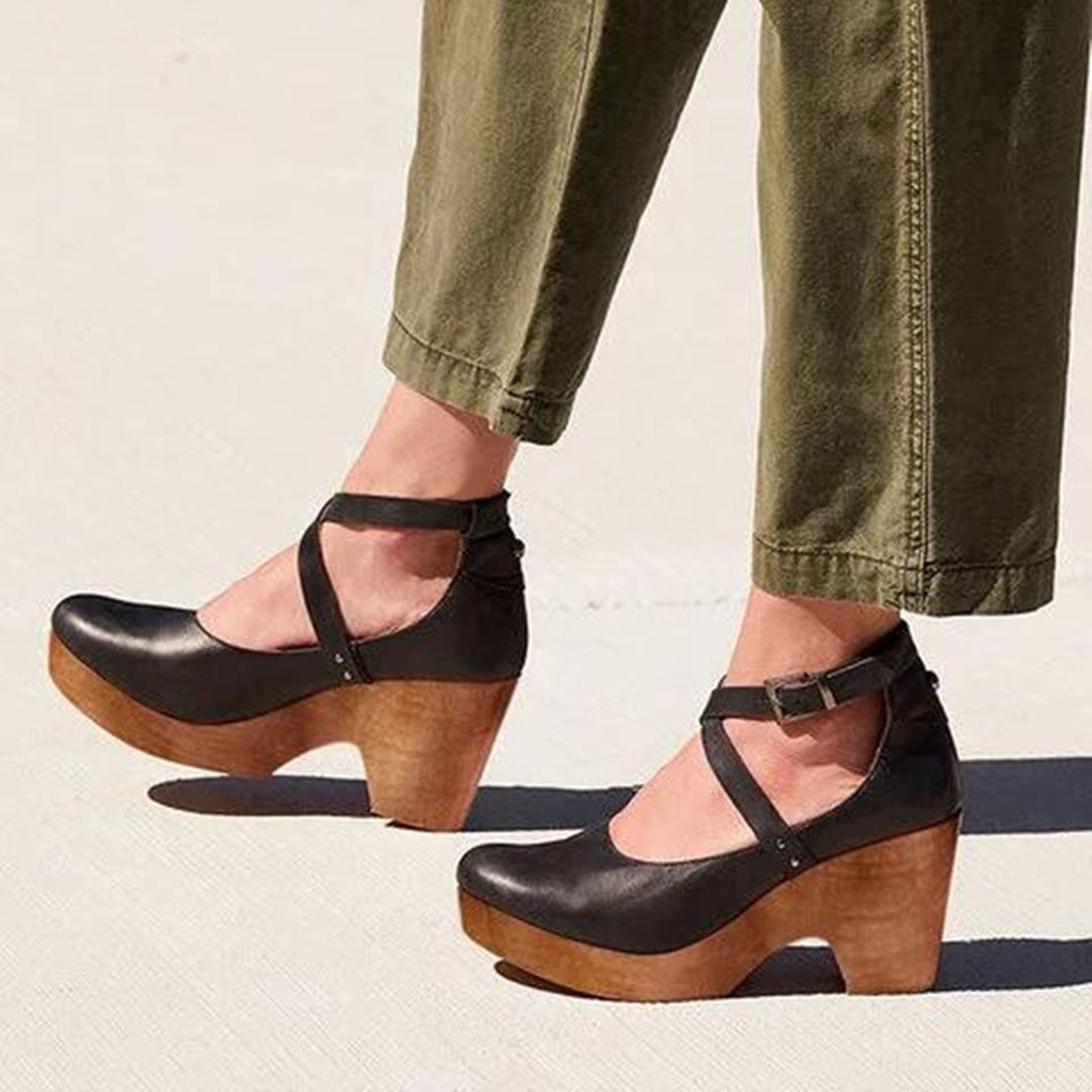 Damen Elegante Wedge High Heels Geschlossene Zehen Schwarz - Norvielle