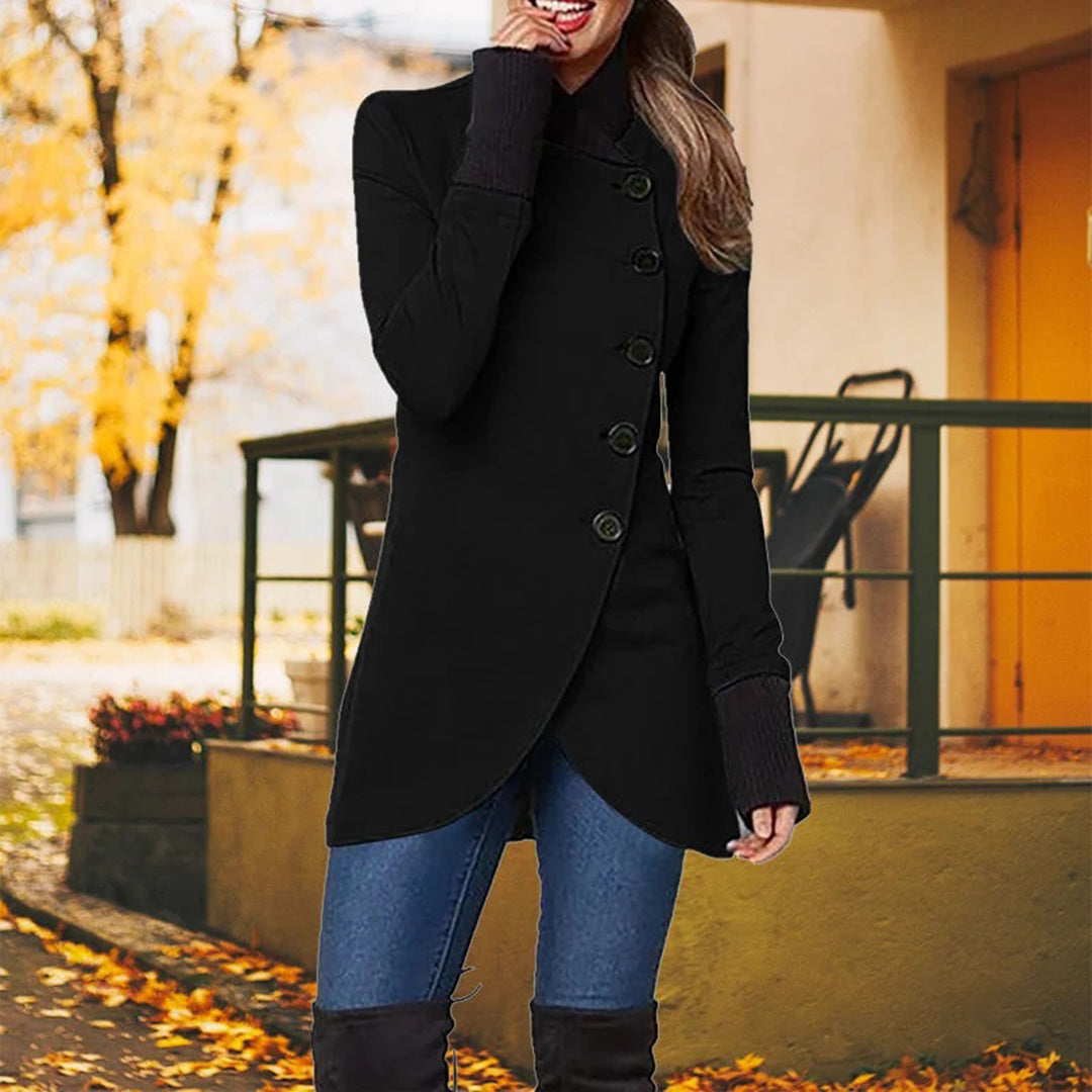 Damen Mantel Asymmetrisch Elegante Knopfleiste