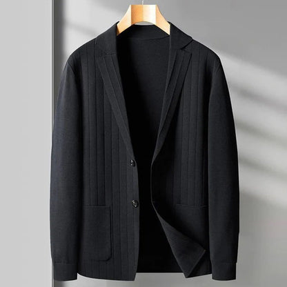 Herren Blazer Cardigan V-Ausschnitt Knopfleiste Schwarz - Norvielle