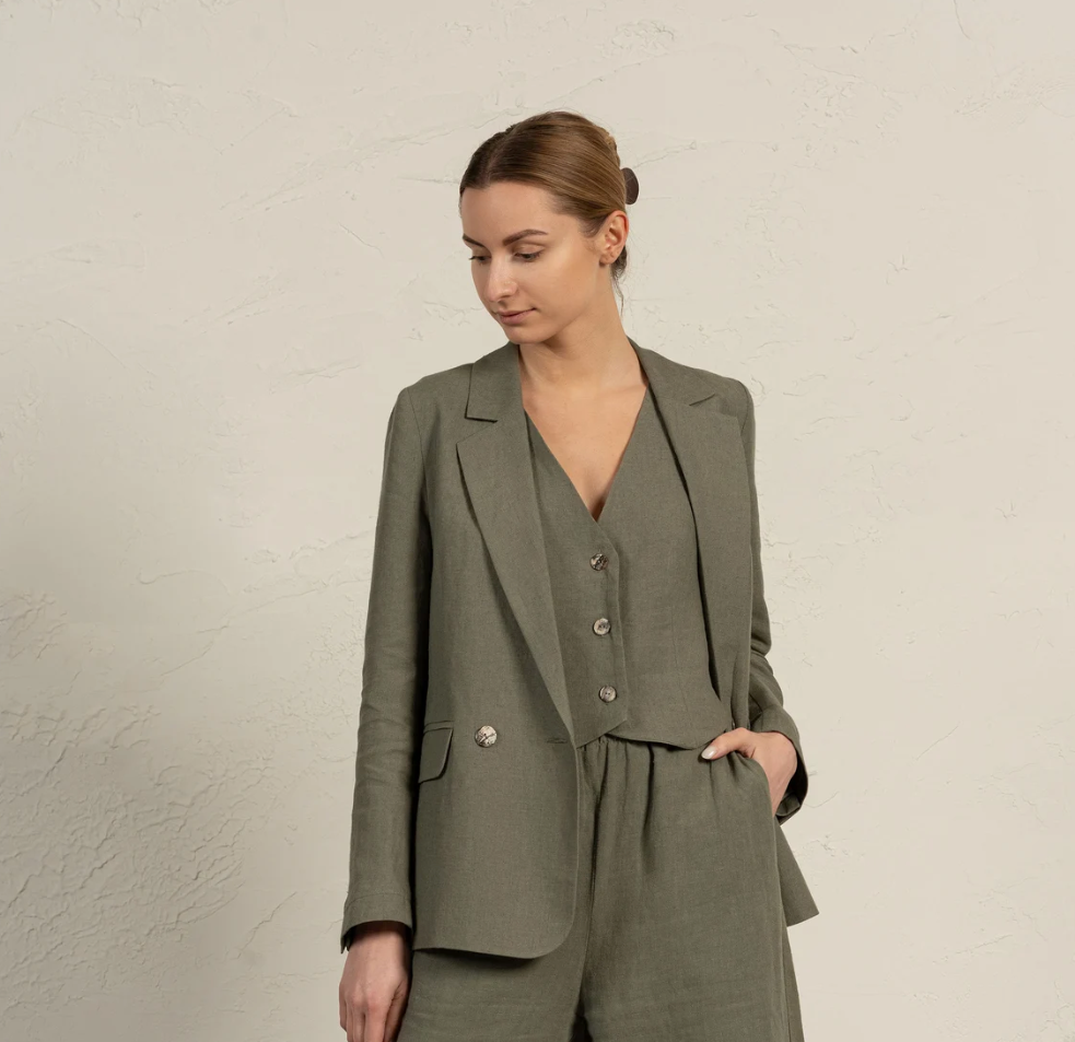 Leinenblazer Damen Strukturiert Beige - Norvielle