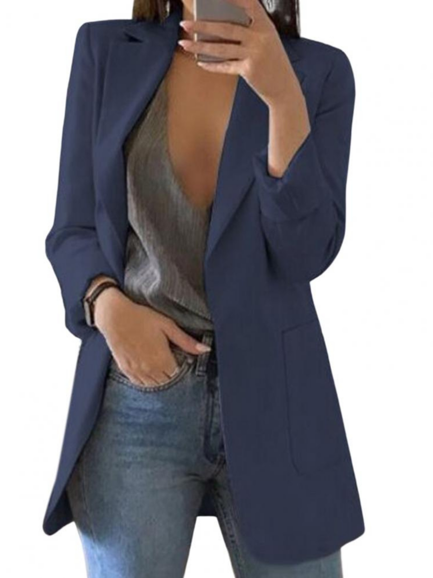 Damen Blazer Taillierte Passform Lange Ärmel