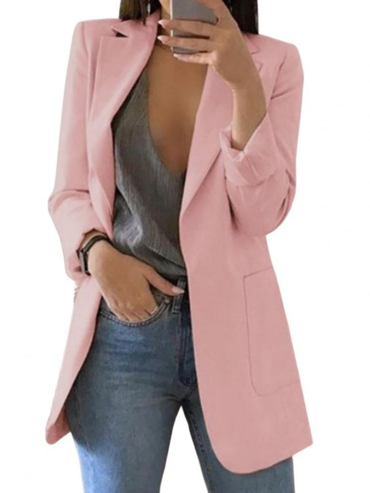 Damen Blazer Taillierte Passform Lange Ärmel