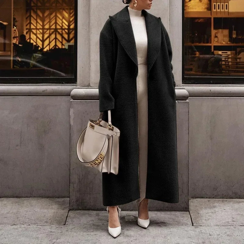 Damen Langmantel Klassisches Revers Zeitloses Design