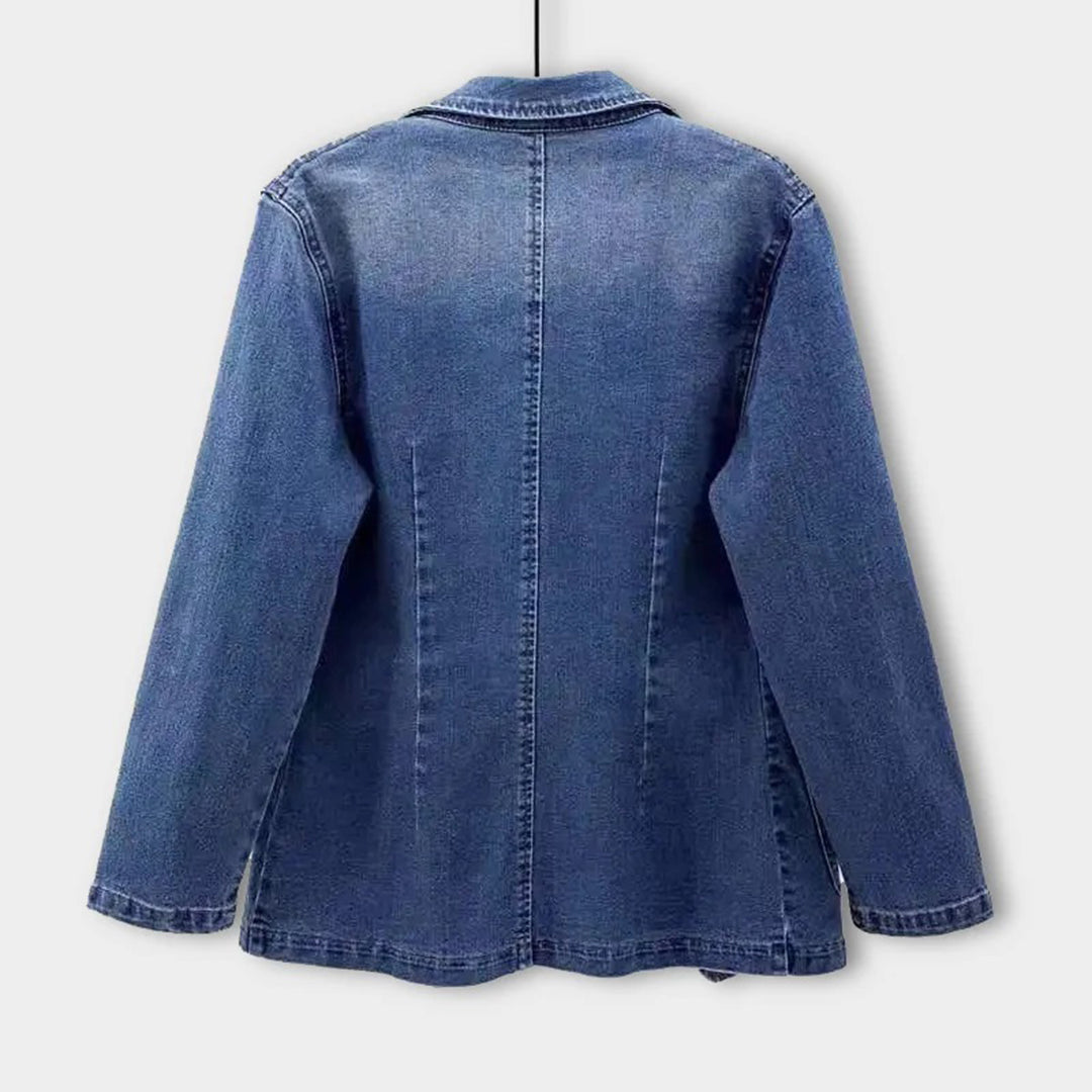 Norvielle Damen Jeansblazer Lang Lederoptik