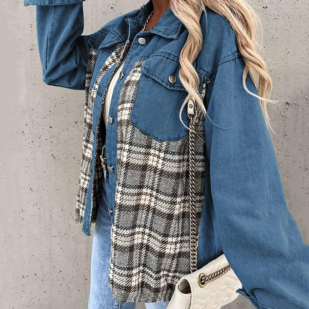 Damen Jeansjacke Kariert