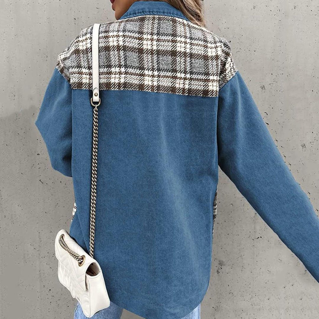 Damen Jeansjacke Kariert