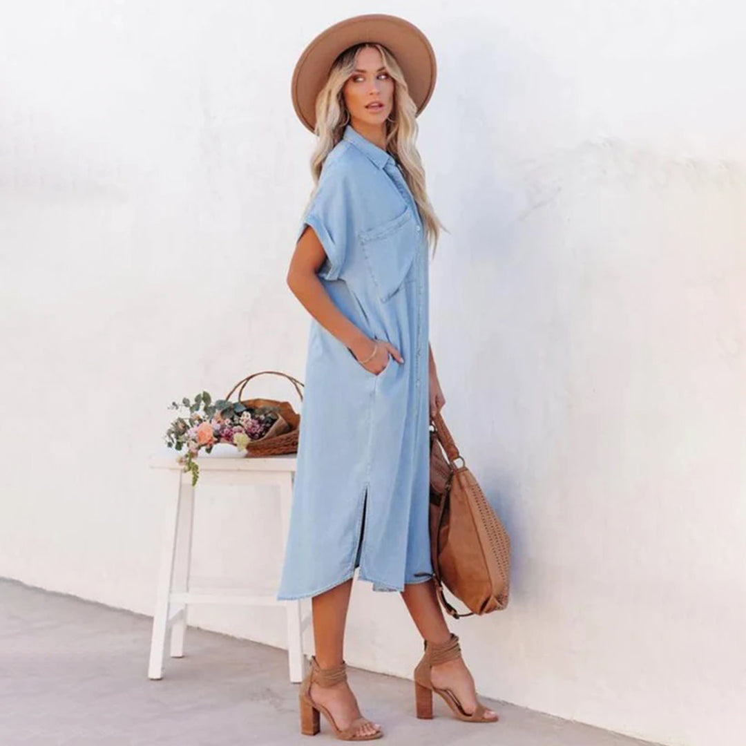 Norvielle Damen Denim-Kleid Färmel