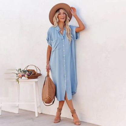 Norvielle Damen Denim-Kleid Färmel Blau - Norvielle